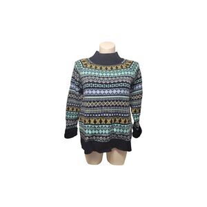 NYC Turtleneck Sweater Women's Large Blue Multicolor Winter Fall Soft